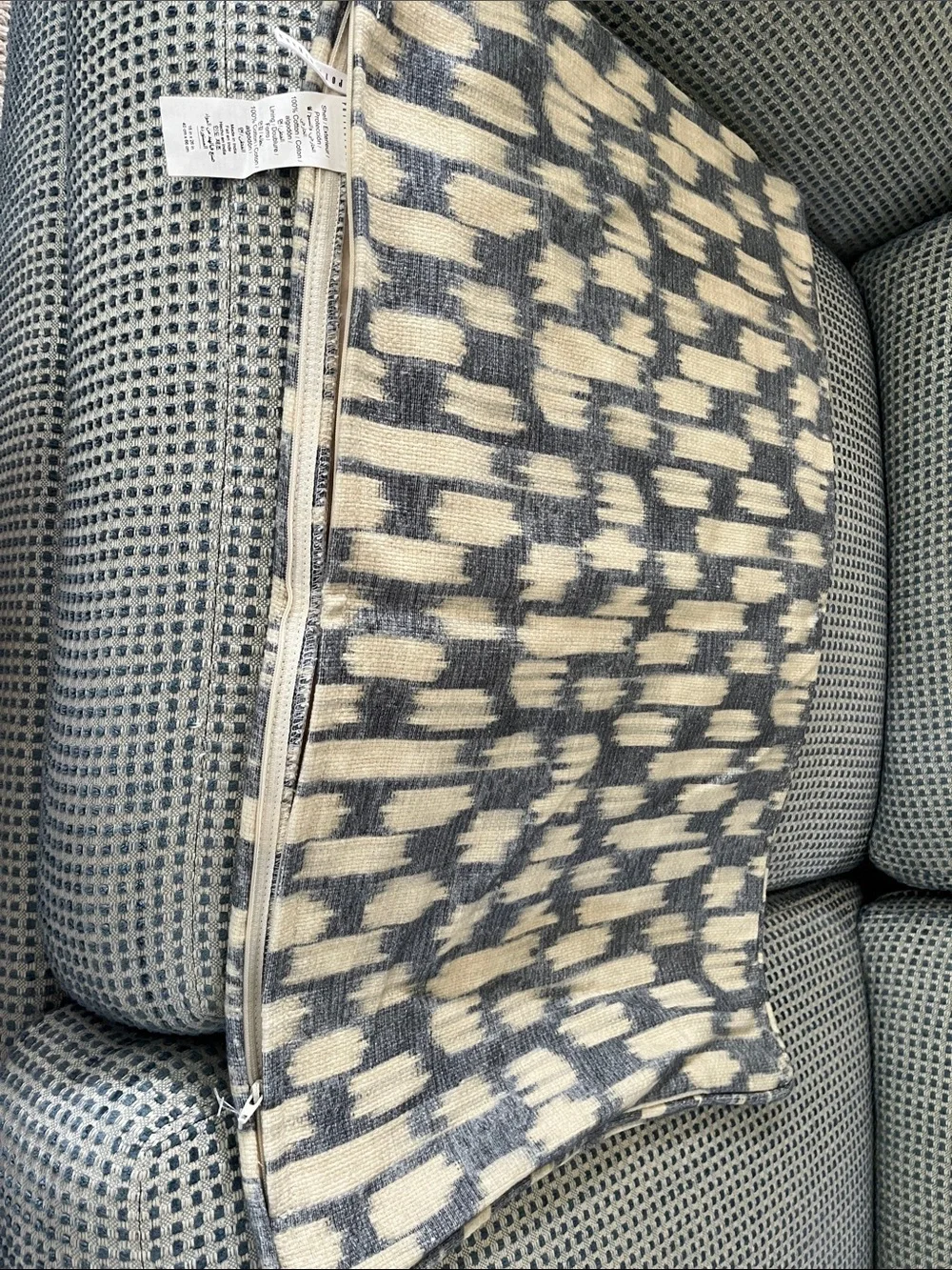2 Neutral Patterned Throw Pillow Cover - Cream and blue